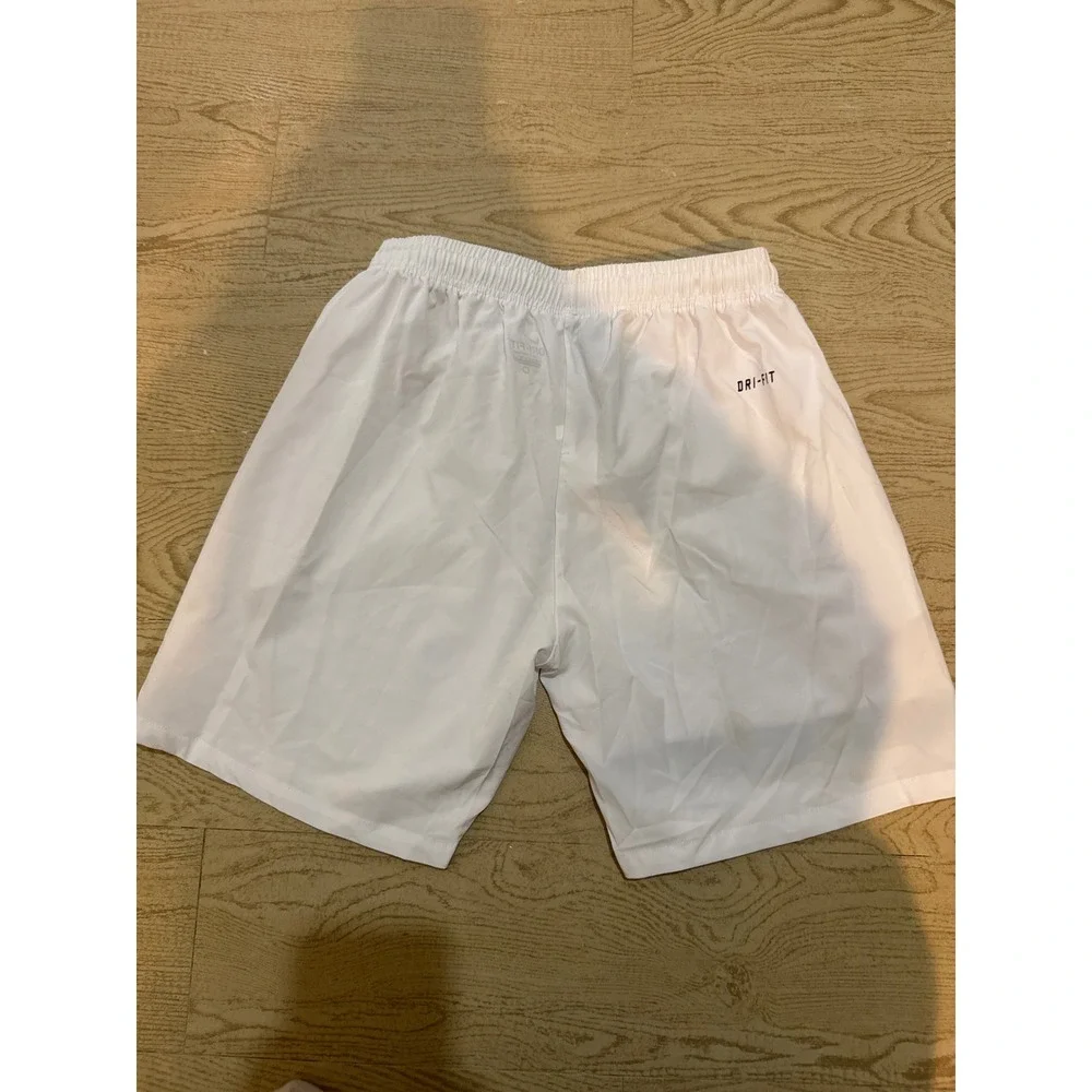 Nike Dri-FIT Mens Athletic Shorts White Navy Stripe‎ Elastic Waist Size S